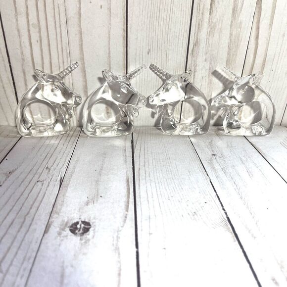 Vintage 1980’s Bijan Lucite Unicorn Napkin Rings Set of 4 - Picture 1 of 8
